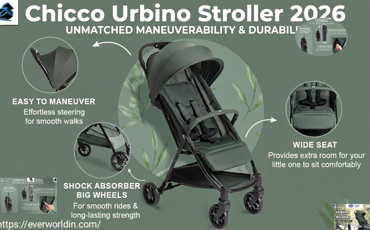 Comfortable wide seat and padded shoulder straps on Chicco Urbino stroller 2026