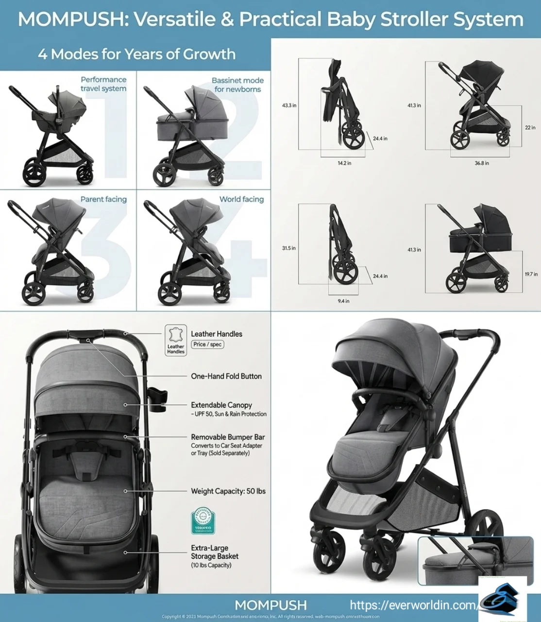 Mompush Wiz 2 in 1 Baby Stroller lightweight travel stroller for parents