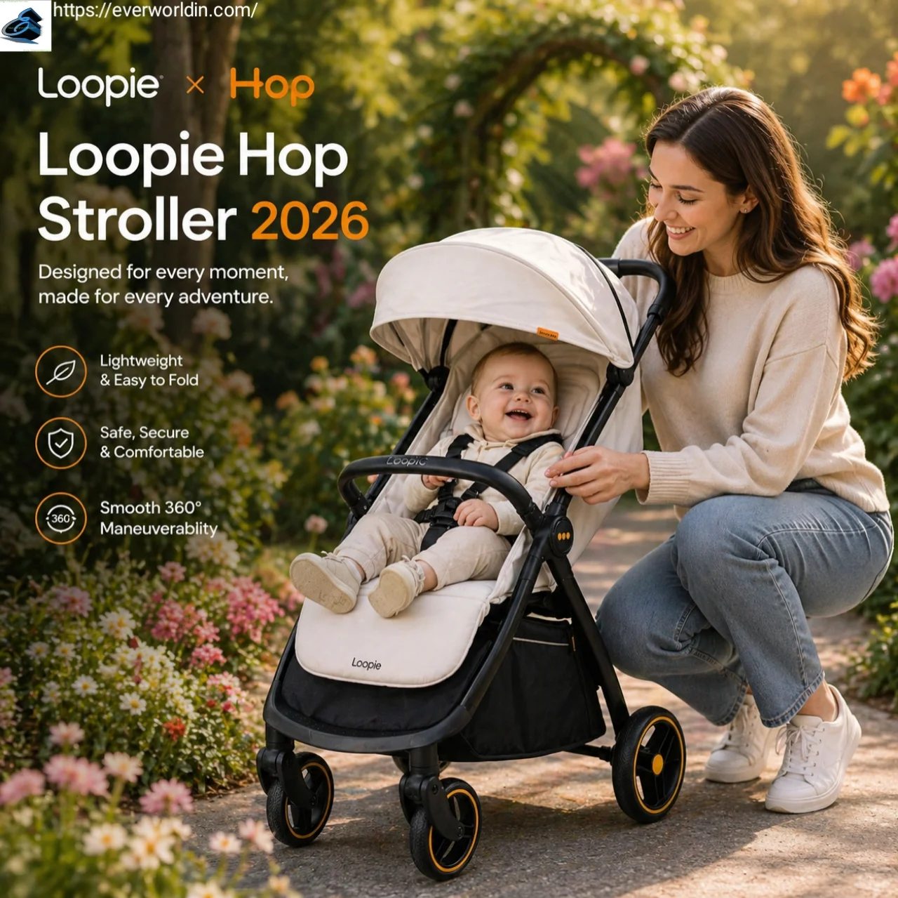 Loopie Hop baby stroller review 2026 showing lightweight travel stroller with modern design for parents