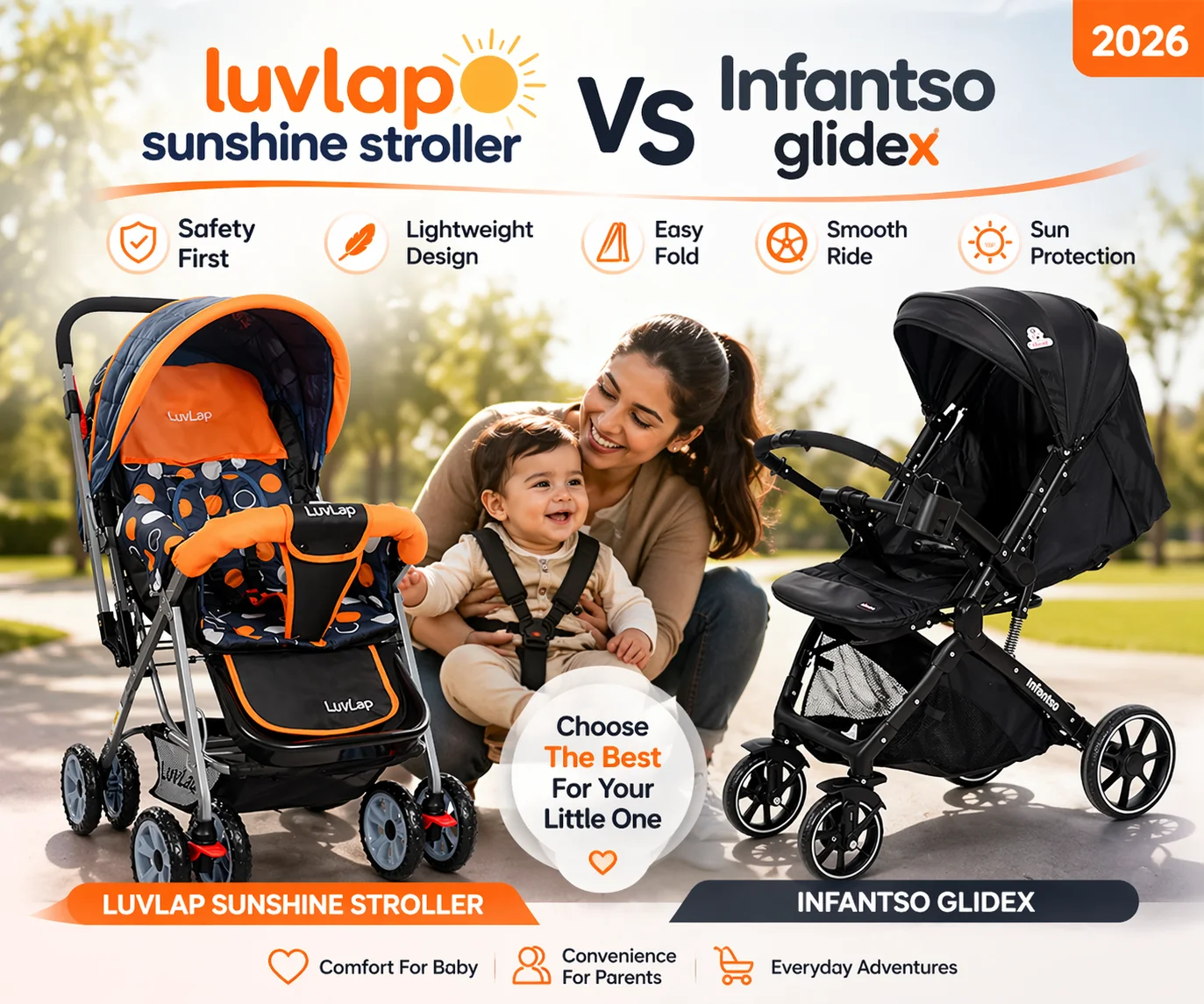 Infantso GlideX vs LuvLap Sunshine stroller comparison side by side for parents