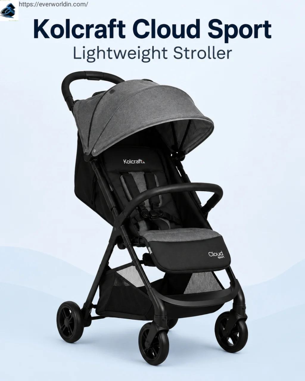 “Kolcraft Cloud Sport lightweight stroller in compact folded position for travel and daily parenting use.”