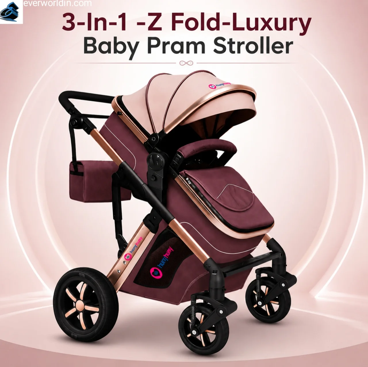“3-in-1 Z Fold Stroller Pram with luxury design and compact fold for newborn and toddler babies”