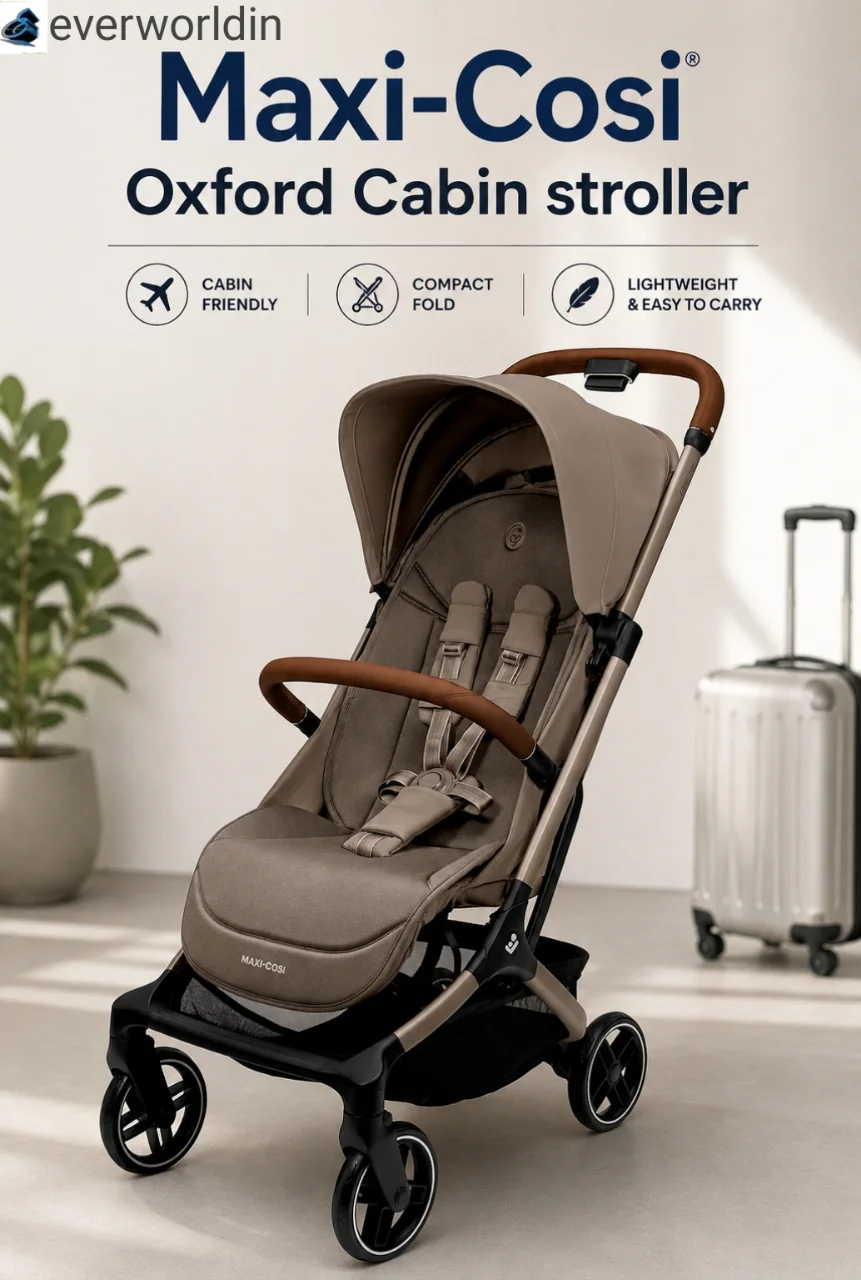 Maxi-Cosi Oxford Cabin travel stroller folded compactly for airline overhead-bin storage.