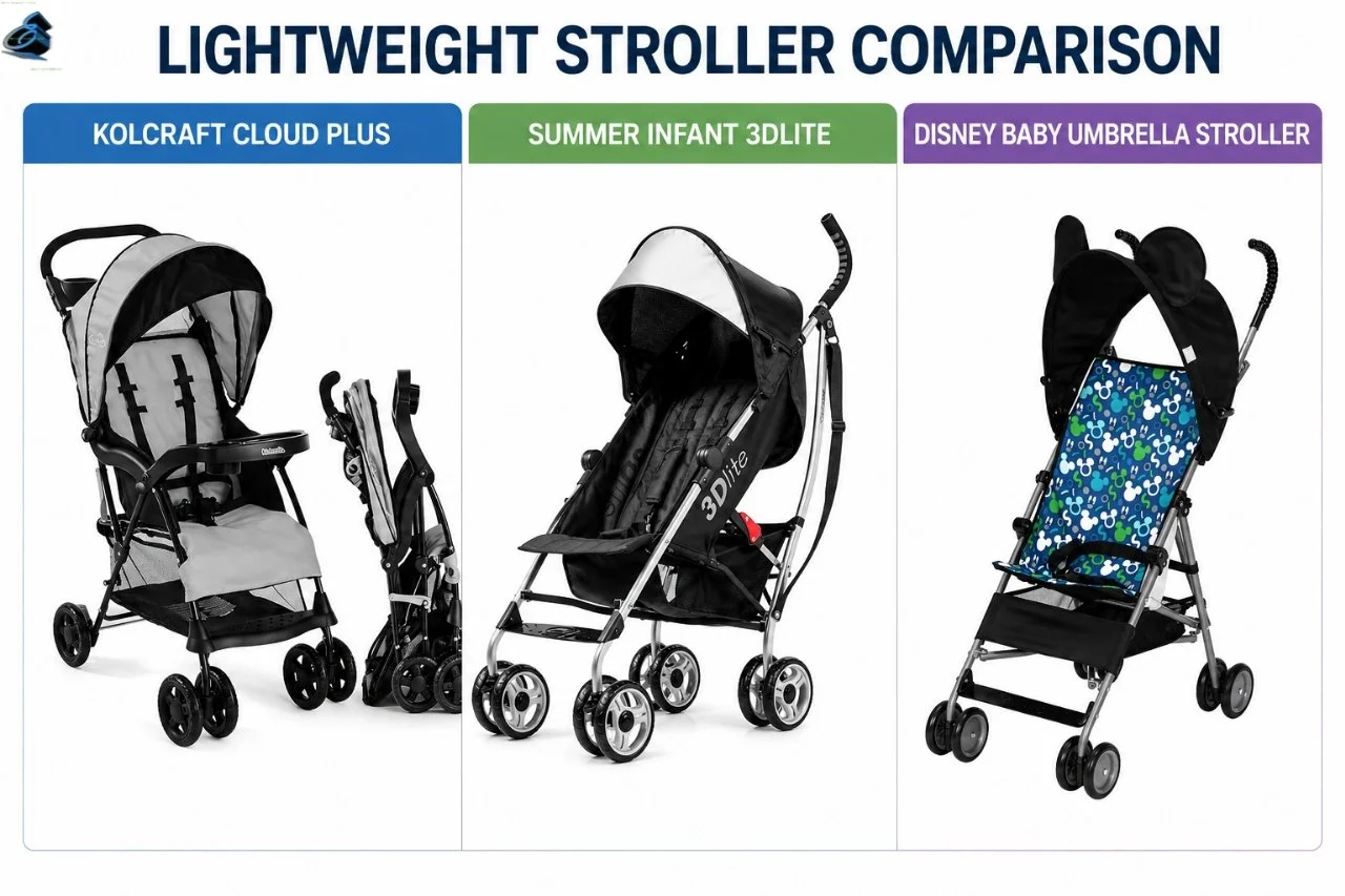 Kolcraft Cloud Plus Stroller vs Disney Baby Umbrella Stroller side-by-side comparison image