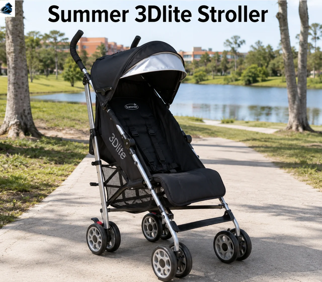 Summer 3Dlite stroller lightweight parked outdoors with compact fold and reclining seat for babies.