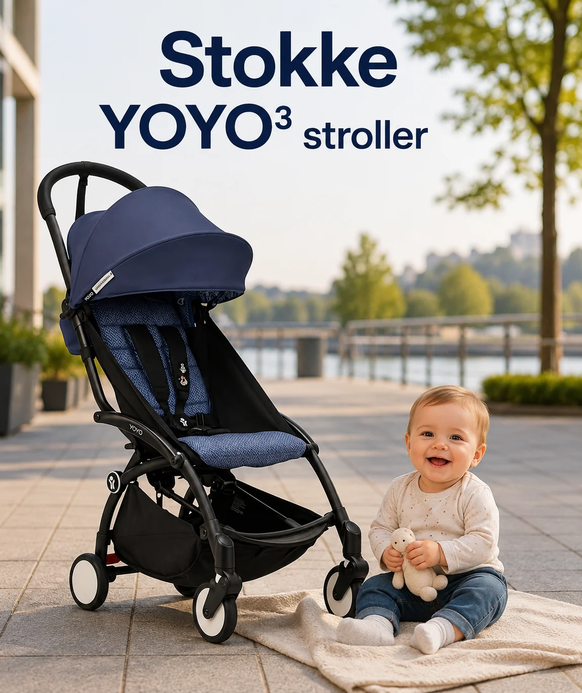 Stokke YOYO³ stroller in limited edition with canopy, padded seat, storage basket, and four-wheel suspension